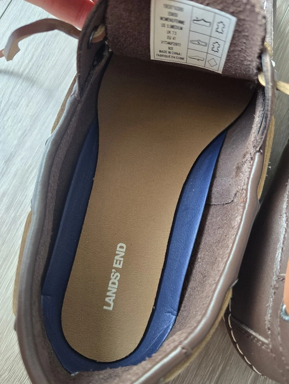 Lands End Seaport Brown Leather Boat Shoes Womens 9.5 Lace Up Moccasin Loafer